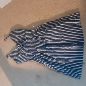 navy and white striped padded dress